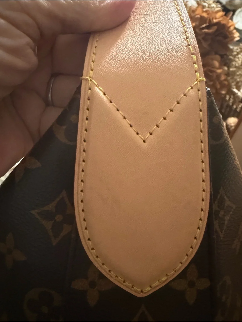 Louis Vuitton Monogram Shoulder Hobo in Brown with Red Trim